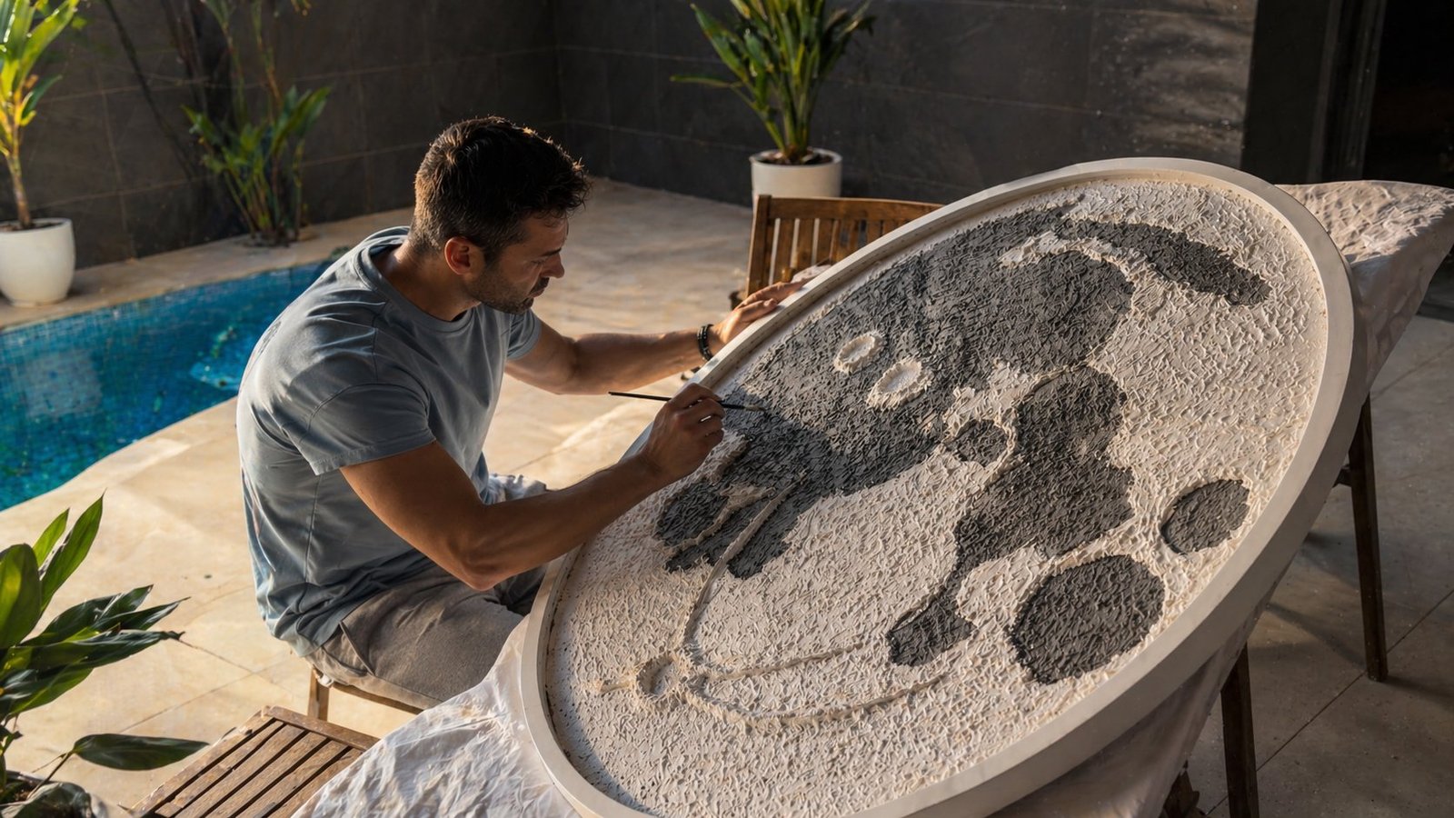 Artesano pintando la superficie de una luna SELUNA
